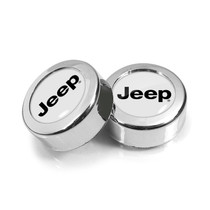 Jeep in White Dome Logo on Chrome two ABS Plastic License Plate Frame Screw Cover Set