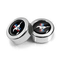 Ford Mustang Tri-Bar in Black on Chrome two ABS Plastic License Plate Frame Screw Cover Set