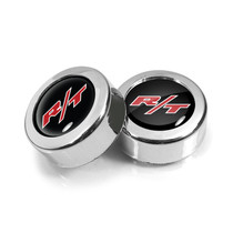 Dodge R/T Logo in Black Dome Logo on Chrome two ABS Plastic License Plate Frame Screw Cover Set
