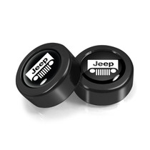 Jeep Grill Logo in Black Dome Logo on Black two ABS Plastic License Plate Frame Screw Cover Set