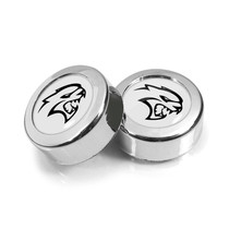 Dodge SRT Hellcat in White Dome Logo on Chrome two ABS Plastic License Plate Frame Screw Cover Set