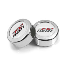 HEMI 392 in White Dome Logo on Chrome two ABS Plastic License Plate Frame Screw Cover Set