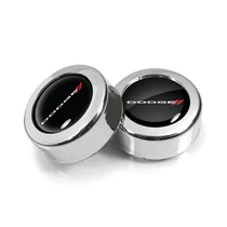 Dodge in Black Dome Logo on Chrome two ABS Plastic License Plate Frame Screw Cover Set