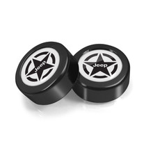 Jeep Willys Star Logo in White Dome Logo on Black two ABS Plastic License Plate Frame Screw Cover Set
