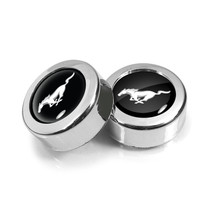 Ford Mustang in Black on Chrome two ABS Plastic License Plate Frame Screw Cover Set