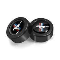 Ford Mustang Tri-Bar in Black on Black two ABS Plastic License Plate Frame Screw Cover Set