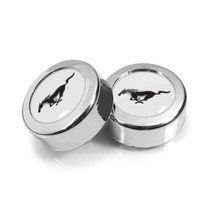 Ford Mustang in White on Chrome two ABS Plastic License Plate Frame Screw Cover Set