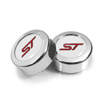 Ford ST in White on Chrome two ABS Plastic License Plate Frame Screw Cover Set