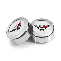 Chevrolet Corvette C5 Logo in White on Chrome two ABS Plastic License Plate Frame Screw Cover Set