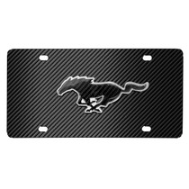 Ford Mustang 3D Real Carbon Fiber Chrome Metal Logo on Carbon Fiber Pattern Stainless Steel License Plate