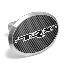 RAM 1500 TRX 3D Logo on Carbon Fiber Look Plate Oval Brushed Silver Billet Aluminum 2 inch Tow Hitch Cover