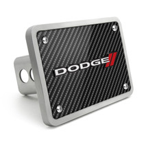 Dodge 3D Logo on Carbon Fiber Look Rectangular Brushed Silver Billet Aluminum 2 inch Tow Hitch Cover