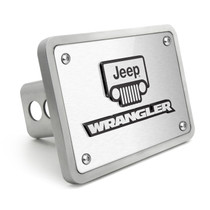 Jeep Wrangler 3D Logo on Rectangular Brushed Silver Billet Aluminum 2 inch Tow Hitch Cover