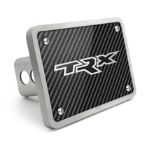 RAM 1500 TRX 3D Logo on Carbon Fiber Look Rectangular Brushed Silver Billet Aluminum 2 inch Tow Hitch Cover