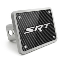 Dodge RAM SRT 3D Logo on Carbon Fiber Look Rectangular Brushed Silver Billet Aluminum 2 inch Tow Hitch Cover
