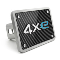 Jeep 4Xe 3D Logo on Carbon Fiber Look Rectangular Brushed Silver Billet Aluminum 2 inch Tow Hitch Cover