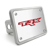 RAM 1500 TRX in Red 3D Logo on Rectangular Brushed Silver Billet Aluminum 2 inch Tow Hitch Cover