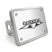 Jeep Sahara 3D Logo on Rectangular Brushed Silver Billet Aluminum 2 inch Tow Hitch Cover