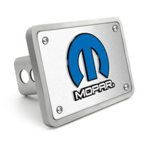 Mopar 3D Logo on Rectangular Brushed Silver Billet Aluminum 2 inch Tow Hitch Cover