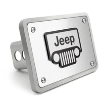 Jeep Grill 3D Logo on Rectangular Brushed Silver Billet Aluminum 2 inch Tow Hitch Cover