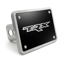 RAM 1500 TRX 3D Logo on Black Plate Rectangular Brushed Silver Billet Aluminum 2 inch Tow Hitch Cover