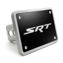Dodge RAM SRT 3D Logo on Black Plate Rectangular Brushed Silver Billet Aluminum 2 inch Tow Hitch Cover