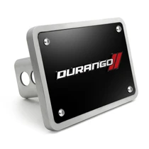 Dodge Durango 3D Logo on Black Plate Rectangular Brushed Silver Billet Aluminum 2 inch Tow Hitch Cover