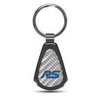 Ford Focus RS Silver Genuine Carbon Fiber Black Metal Teardrop Key Chain