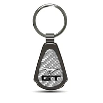 Ford Mustang GT Silver Genuine Carbon Fiber Black Metal Teardrop Key Chain