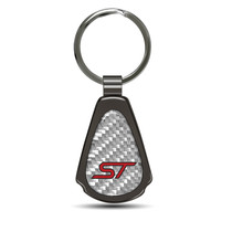 Ford ST Silver Genuine Carbon Fiber Black Metal Teardrop Key Chain