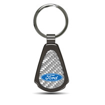 Ford Silver Genuine Carbon Fiber Black Metal Teardrop Key Chain