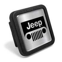 Jeep Grill Logo in Silver on Black Rubber Heavy-Duty 2" Trailer Tow Hitch Receiver Cover for Class 3 and Class 4