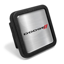 Dodge in Silver on Black Rubber Heavy-Duty 2" Trailer Tow Hitch Receiver Cover for Class 3 and Class 4