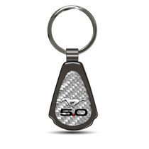 Ford Mustang 5.0 Silver Genuine Carbon Fiber Black Metal Teardrop Key Chain