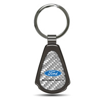 Ford Super-Duty Silver Genuine Carbon Fiber Black Metal Teardrop Key Chain