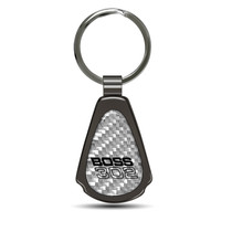 Ford Mustang Boss 302 Silver Genuine Carbon Fiber Black Metal Teardrop Key Chain
