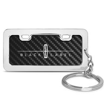 Lincoln Black Label Black Real Carbon Fiber Mini Chrome Metal License Frame Style Key Chain