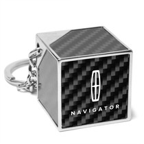 Lincoln Navigator Logo Black Real Carbon Fiber Custom Designed Cube Block Style Metal Key Chain