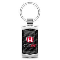 Honda Red Logo Civic Type R Real Black Carbon Fiber Chrome Metal Case Key Chain
