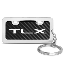 Acura TLX Custom Designed Black Real Carbon Fiber Chrome License Frame Style Key Chain