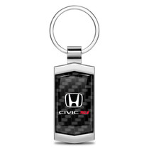Honda Civic Si Real Black Carbon Fiber Chrome Metal Case Key Chain