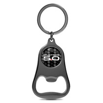 Ford Mustang 5.0 Logo Carbon Fiber Flat Bottle Opener Black Metal Key Chain
