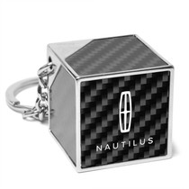 Lincoln Nautilus Logo Black Real Carbon Fiber Custom Designed Cube Block Style Metal Key Chain