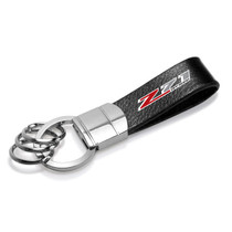 Chevrolet Z71 Black Genuine Leather Strap Chrome Round Hook Metal Key Chain