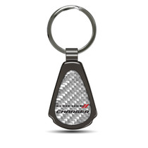Dodge Charger Silver Genuine Carbon Fiber Black Metal Teardrop Key Chain