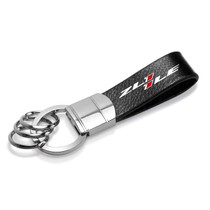 Chevrolet Camaro ZL1-1LE Black Genuine Leather Strap Chrome Round Hook Metal Key Chain