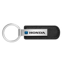 Honda Logo in Blue Silver Metal Black PU Leather Strap Key Chain