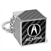 Acura Black Real Carbon Fiber Custom Designed Cube Block Style Metal Key Chain