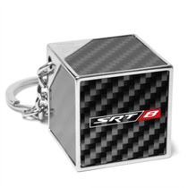 Dodge Jeep Chrysler SRT-8 Logo Black Real Carbon Fiber Custom Designed Cube Block Style Metal Key Chain