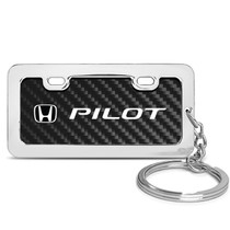 Honda Pilot Custom Designed Black Real Carbon Fiber Chrome License Frame Style Key Chain